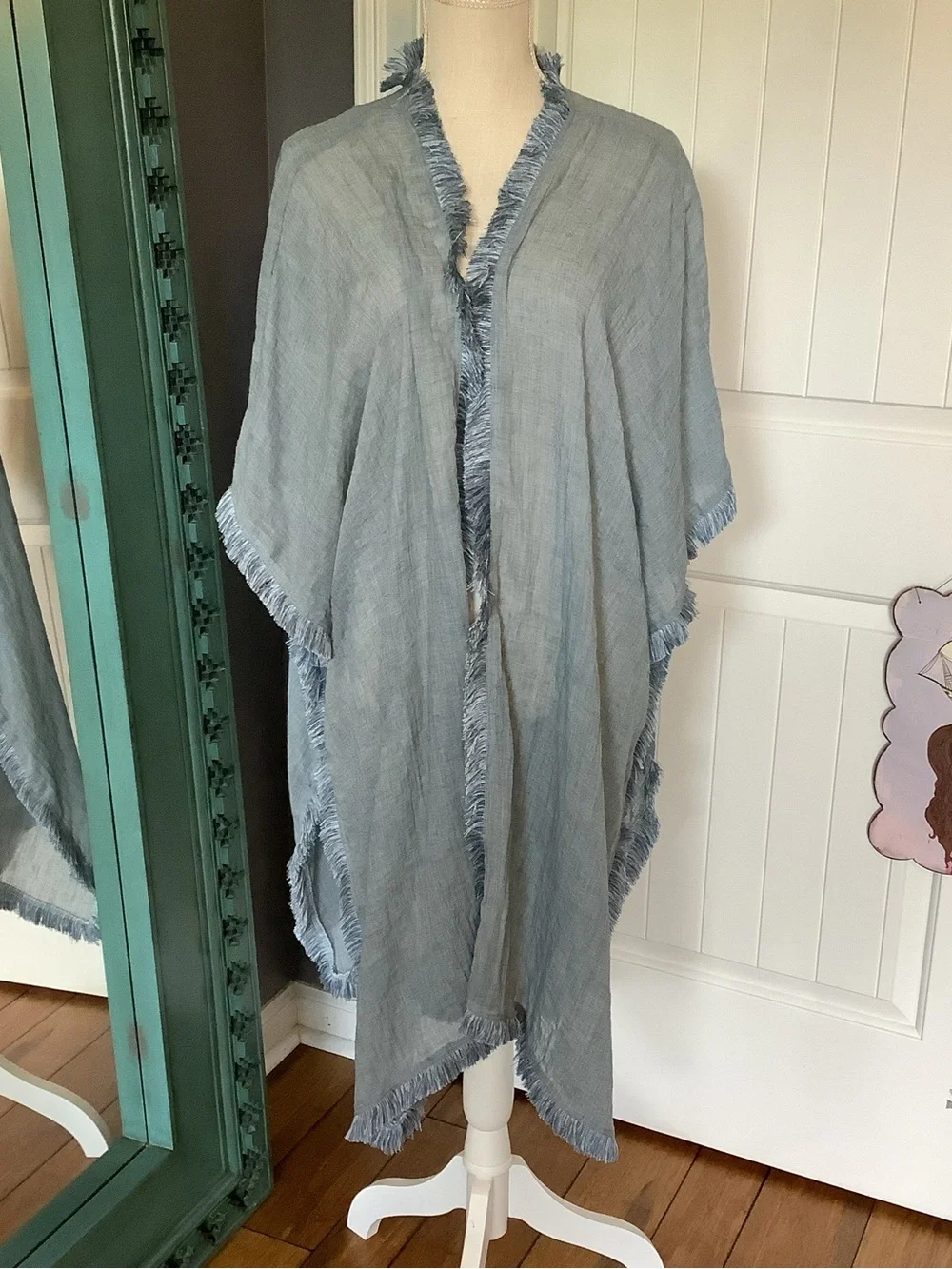 Kori Light Blue Fringed Wrap